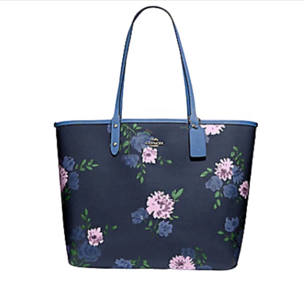 Nwt Coach REVERSIBLE CITY TOTE IN SIGNATURE CANVAS WITH PEONY PRINT - Picture 1 of 6